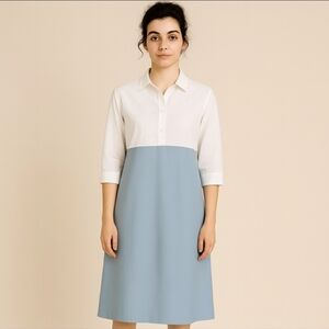 Hubert Gasser Made in Italy Colorblock Cotton Shirtdress White Blue